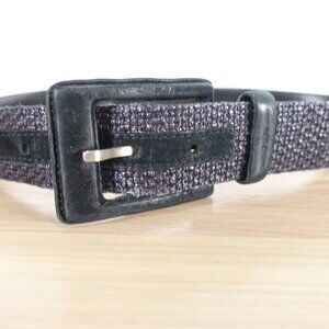 VINTAGE Old Belt Mens Size 30 Black Leather Buckle 90s Designer RENE LEZARD